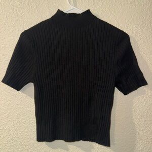 a new day Black Short Sleeve Ribbed Top